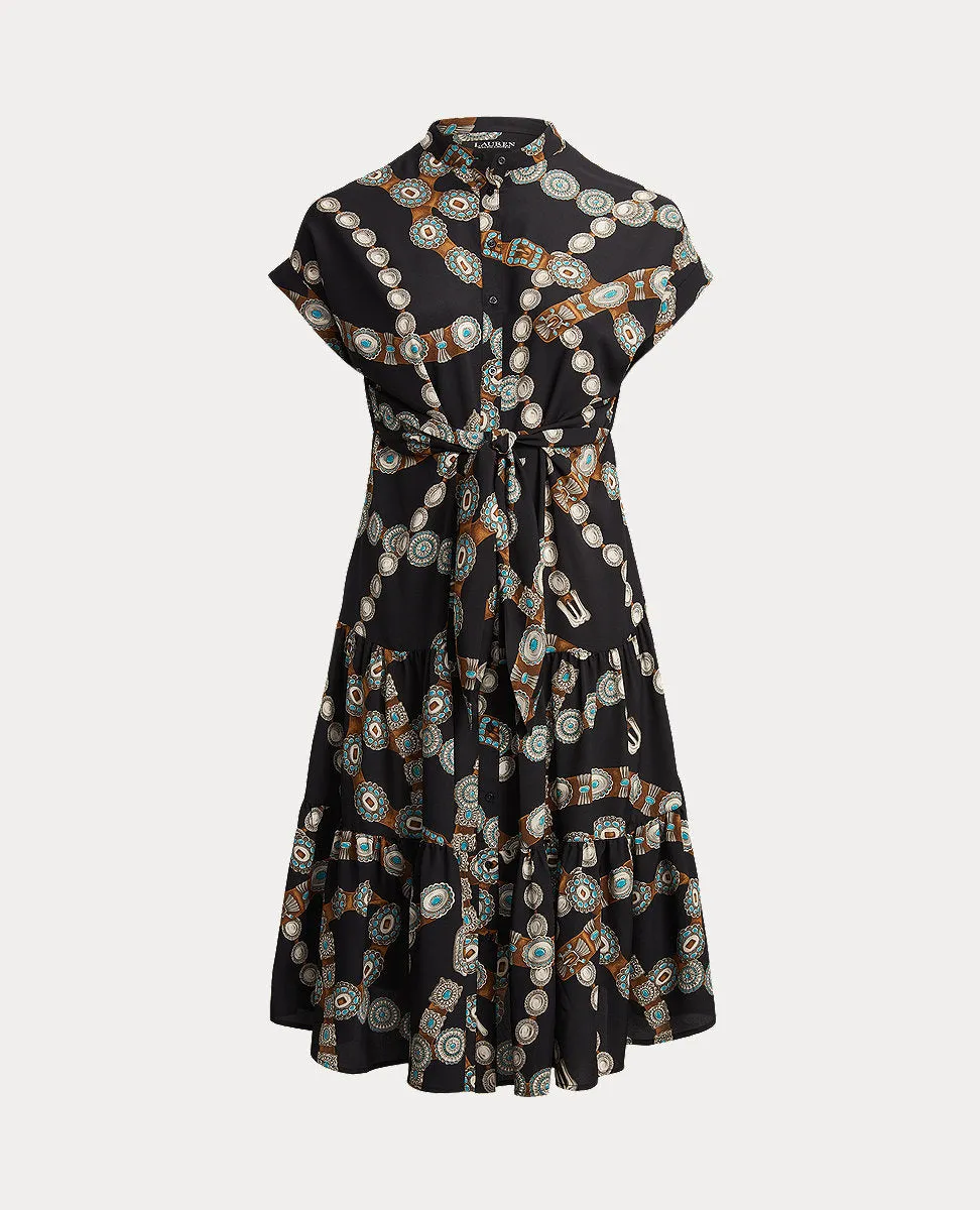 Woman Belt-Print Crepe Shirtdress In Black Multi