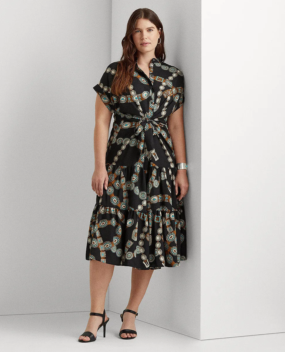 Woman Belt-Print Crepe Shirtdress In Black Multi