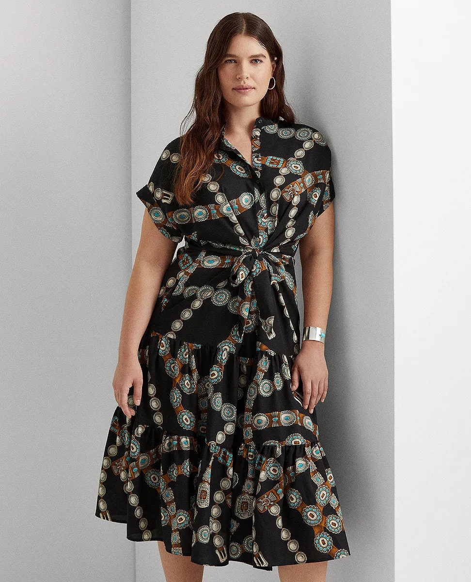 Woman Belt-Print Crepe Shirtdress In Black Multi
