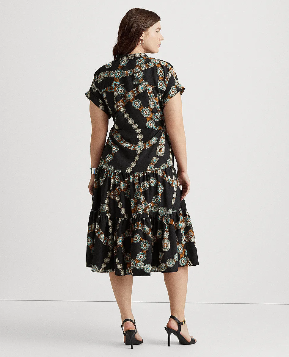 Woman Belt-Print Crepe Shirtdress In Black Multi