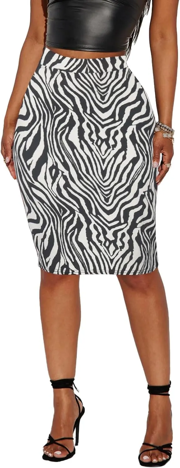 Women's Knee Length Pencil Skirt - High Waisted Leopard Cheetah Print Bodycon Summer Casual Tight Work Skirts
