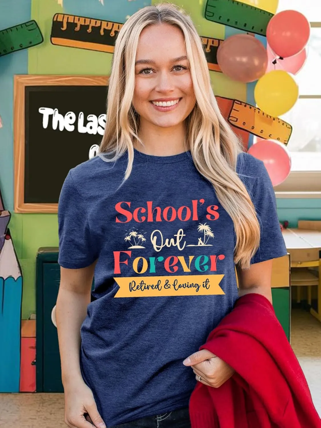 Womens Last Day of School Teacher Shirt School Day Gifts Funny Teacher Summer Break Graphic T-Shirts