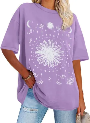 Womens Oversized Tshirt Graphic Tees Crew Neck Summer Short Sleeve Loose Fit Tops