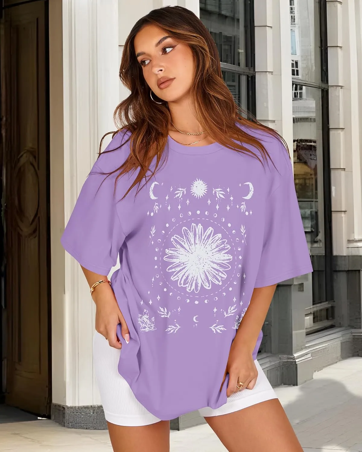 Womens Oversized Tshirt Graphic Tees Crew Neck Summer Short Sleeve Loose Fit Tops