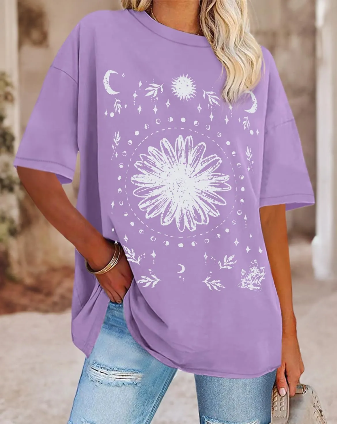 Womens Oversized Tshirt Graphic Tees Crew Neck Summer Short Sleeve Loose Fit Tops