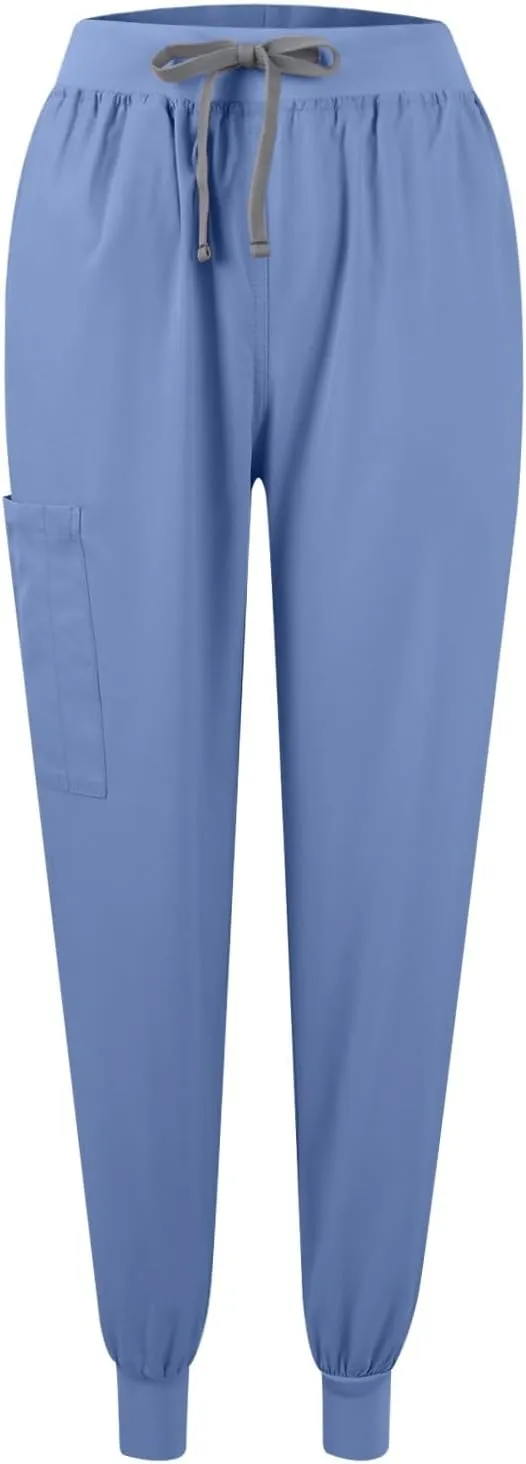Women's V-Neck Stretch Fit Scrub Top & Jogger Scrubs Pants Multi Pocket Medical Nurse Uniforms Set