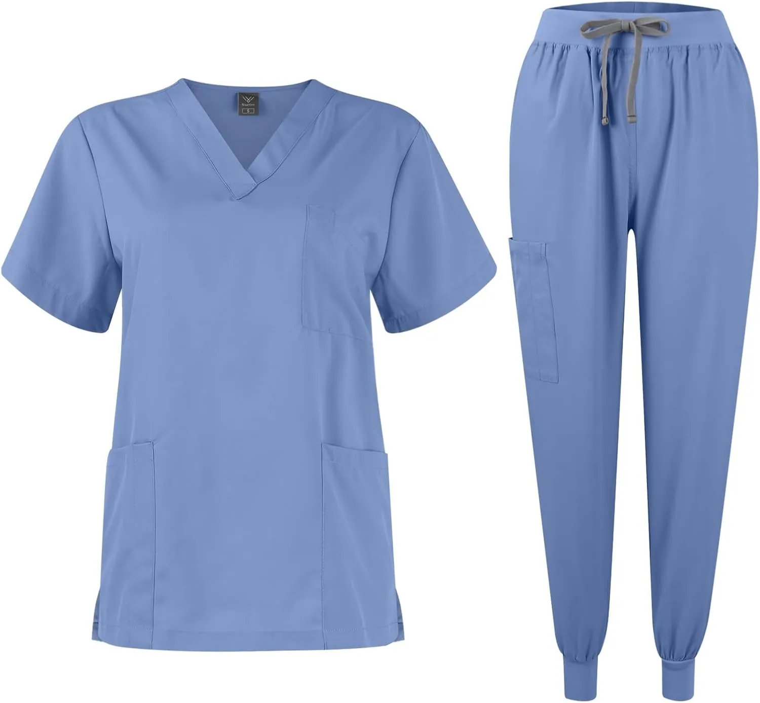 Women's V-Neck Stretch Fit Scrub Top & Jogger Scrubs Pants Multi Pocket Medical Nurse Uniforms Set