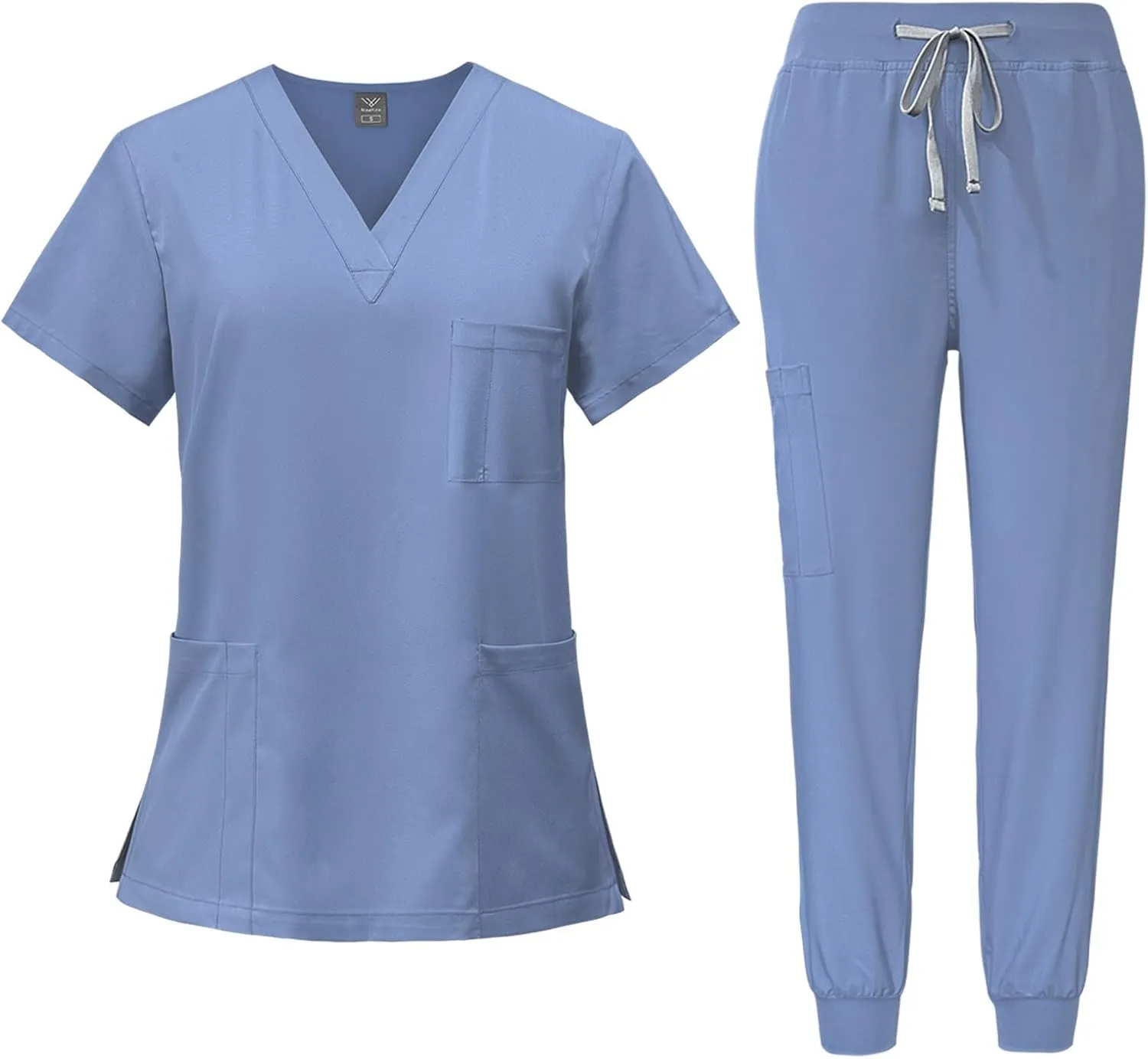 Women's V-Neck Stretch Fit Scrub Top & Jogger Scrubs Pants Multi Pocket Medical Nurse Uniforms Set